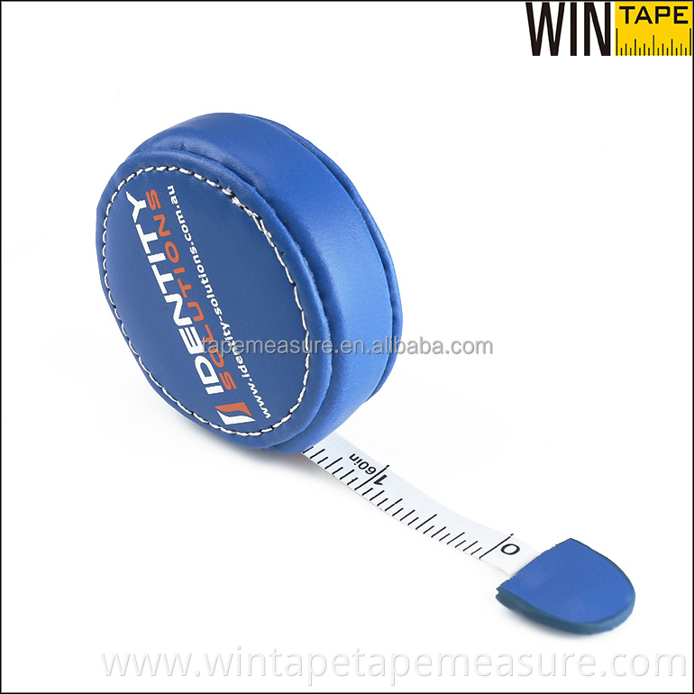 Hot Blue Color High Quality Retractable Embossed Measuring tape in leather case